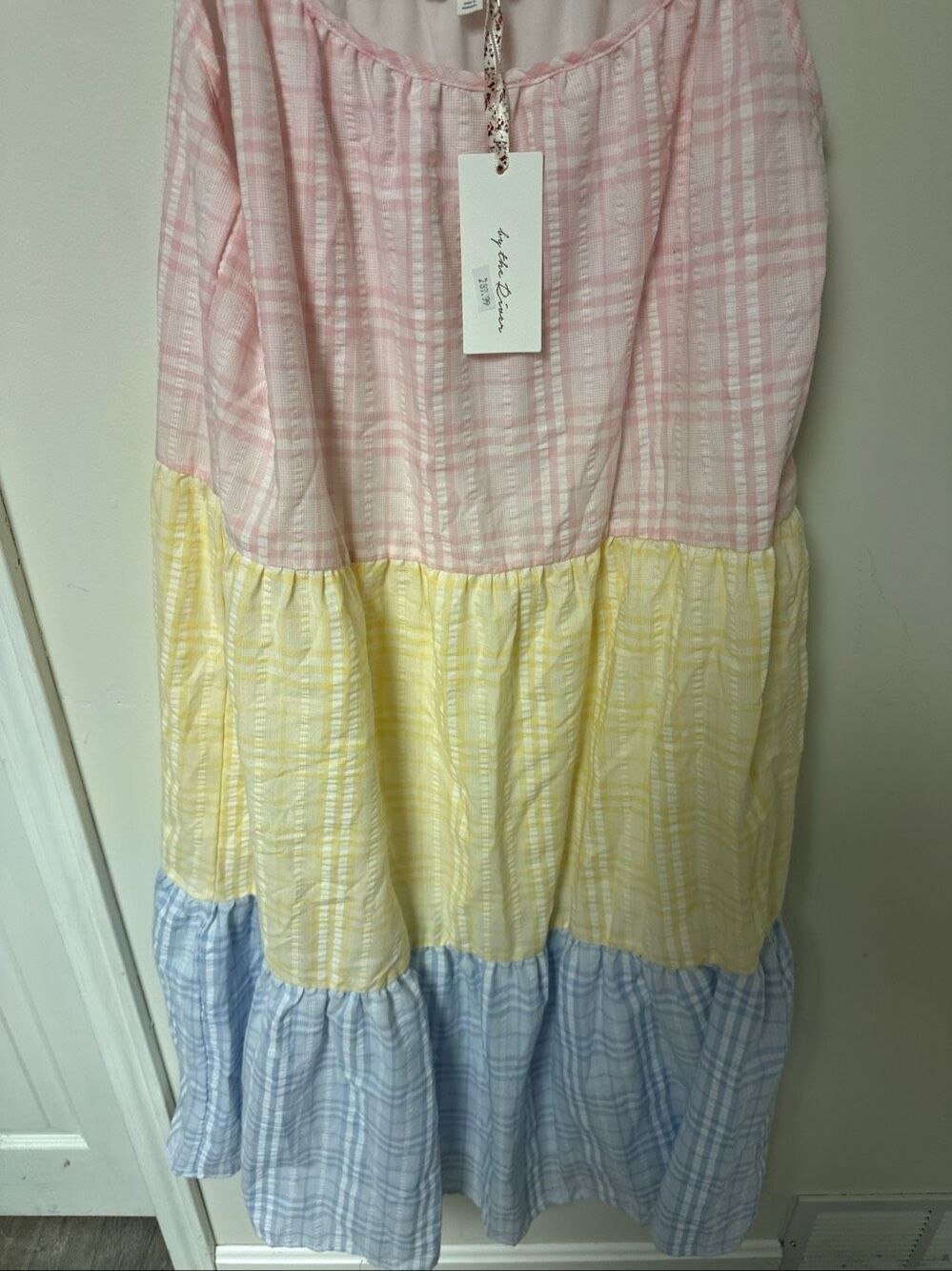 NWT By The River Tiered Plaid Midi Dress Large $280 - Picture 5 of 6